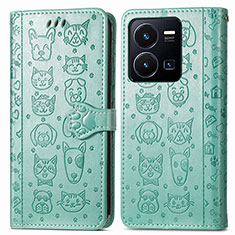 Funda de Cuero Cartera con Soporte Patron de Moda Carcasa S03D para Vivo Y35 4G Verde