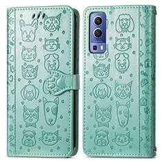 Funda de Cuero Cartera con Soporte Patron de Moda Carcasa S03D para Vivo Y72 5G Verde