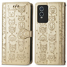 Funda de Cuero Cartera con Soporte Patron de Moda Carcasa S03D para Vivo Y74s 5G Oro