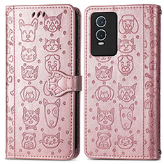 Funda de Cuero Cartera con Soporte Patron de Moda Carcasa S03D para Vivo Y74s 5G Oro Rosa