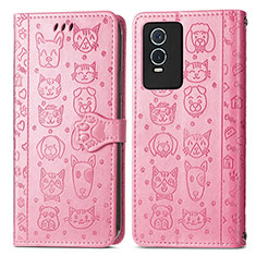 Funda de Cuero Cartera con Soporte Patron de Moda Carcasa S03D para Vivo Y74s 5G Rosa