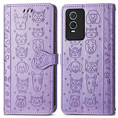 Funda de Cuero Cartera con Soporte Patron de Moda Carcasa S03D para Vivo Y76s 5G Morado