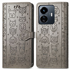 Funda de Cuero Cartera con Soporte Patron de Moda Carcasa S03D para Vivo Y77e 5G Gris