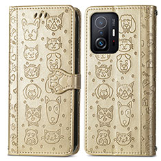 Funda de Cuero Cartera con Soporte Patron de Moda Carcasa S03D para Xiaomi Mi 11T 5G Oro