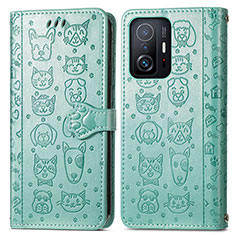 Funda de Cuero Cartera con Soporte Patron de Moda Carcasa S03D para Xiaomi Mi 11T 5G Verde