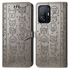 Funda de Cuero Cartera con Soporte Patron de Moda Carcasa S03D para Xiaomi Mi 11T Pro 5G Gris