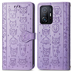 Funda de Cuero Cartera con Soporte Patron de Moda Carcasa S03D para Xiaomi Mi 11T Pro 5G Morado