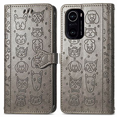 Funda de Cuero Cartera con Soporte Patron de Moda Carcasa S03D para Xiaomi Poco F3 5G Gris