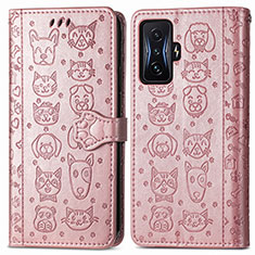 Funda de Cuero Cartera con Soporte Patron de Moda Carcasa S03D para Xiaomi Poco F4 GT 5G Oro Rosa