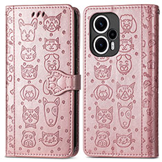 Funda de Cuero Cartera con Soporte Patron de Moda Carcasa S03D para Xiaomi Poco F5 5G Oro Rosa