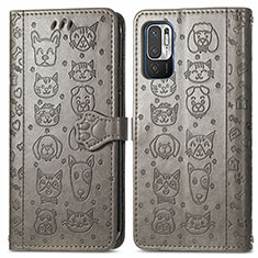 Funda de Cuero Cartera con Soporte Patron de Moda Carcasa S03D para Xiaomi POCO M3 Pro 5G Gris