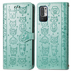 Funda de Cuero Cartera con Soporte Patron de Moda Carcasa S03D para Xiaomi POCO M3 Pro 5G Verde