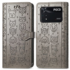 Funda de Cuero Cartera con Soporte Patron de Moda Carcasa S03D para Xiaomi Poco M4 Pro 4G Gris