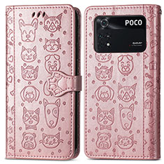 Funda de Cuero Cartera con Soporte Patron de Moda Carcasa S03D para Xiaomi Poco M4 Pro 4G Rosa