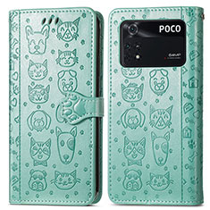 Funda de Cuero Cartera con Soporte Patron de Moda Carcasa S03D para Xiaomi Poco M4 Pro 4G Verde