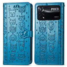 Funda de Cuero Cartera con Soporte Patron de Moda Carcasa S03D para Xiaomi Poco X4 Pro 5G Azul