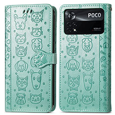 Funda de Cuero Cartera con Soporte Patron de Moda Carcasa S03D para Xiaomi Poco X4 Pro 5G Verde