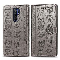 Funda de Cuero Cartera con Soporte Patron de Moda Carcasa S03D para Xiaomi Redmi 9 Gris