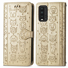 Funda de Cuero Cartera con Soporte Patron de Moda Carcasa S03D para Xiaomi Redmi 9 Power Oro