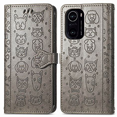 Funda de Cuero Cartera con Soporte Patron de Moda Carcasa S03D para Xiaomi Redmi K40 5G Gris