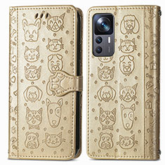 Funda de Cuero Cartera con Soporte Patron de Moda Carcasa S03D para Xiaomi Redmi K50 Ultra 5G Oro