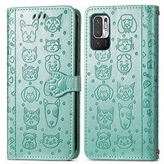 Funda de Cuero Cartera con Soporte Patron de Moda Carcasa S03D para Xiaomi Redmi Note 10 5G Verde