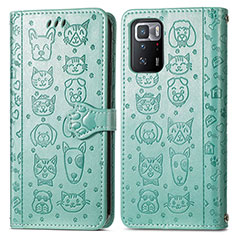 Funda de Cuero Cartera con Soporte Patron de Moda Carcasa S03D para Xiaomi Redmi Note 10 Pro 5G Verde