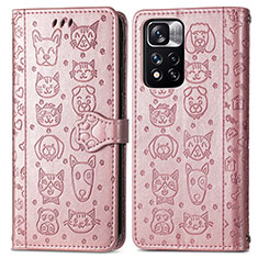 Funda de Cuero Cartera con Soporte Patron de Moda Carcasa S03D para Xiaomi Redmi Note 11 Pro+ Plus 5G Oro Rosa