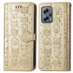 Funda de Cuero Cartera con Soporte Patron de Moda Carcasa S03D para Xiaomi Redmi Note 11T Pro 5G Oro