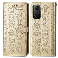 Funda de Cuero Cartera con Soporte Patron de Moda Carcasa S03D para Xiaomi Redmi Note 12S Oro