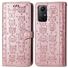 Funda de Cuero Cartera con Soporte Patron de Moda Carcasa S03D para Xiaomi Redmi Note 12S Oro Rosa