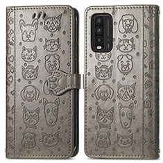 Funda de Cuero Cartera con Soporte Patron de Moda Carcasa S03D para Xiaomi Redmi Note 9 4G Gris