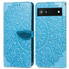 Funda de Cuero Cartera con Soporte Patron de Moda Carcasa S04D para Google Pixel 6a 5G Azul