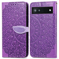 Funda de Cuero Cartera con Soporte Patron de Moda Carcasa S04D para Google Pixel 6a 5G Morado