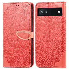 Funda de Cuero Cartera con Soporte Patron de Moda Carcasa S04D para Google Pixel 6a 5G Rojo