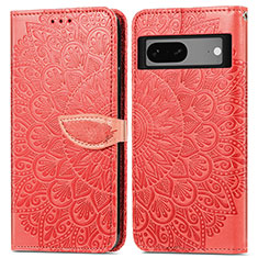 Funda de Cuero Cartera con Soporte Patron de Moda Carcasa S04D para Google Pixel 7 5G Rojo