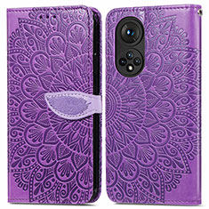 Funda de Cuero Cartera con Soporte Patron de Moda Carcasa S04D para Huawei Honor 50 5G Morado