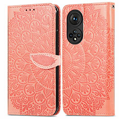 Funda de Cuero Cartera con Soporte Patron de Moda Carcasa S04D para Huawei Honor 50 5G Naranja