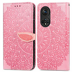 Funda de Cuero Cartera con Soporte Patron de Moda Carcasa S04D para Huawei Honor 50 5G Oro Rosa