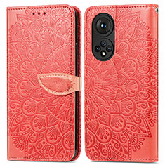 Funda de Cuero Cartera con Soporte Patron de Moda Carcasa S04D para Huawei Honor 50 5G Rojo