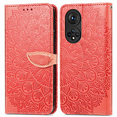 Funda de Cuero Cartera con Soporte Patron de Moda Carcasa S04D para Huawei Honor 50 Pro 5G Rojo