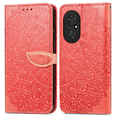 Funda de Cuero Cartera con Soporte Patron de Moda Carcasa S04D para Huawei Honor 50 SE 5G Rojo