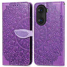 Funda de Cuero Cartera con Soporte Patron de Moda Carcasa S04D para Huawei Honor 60 5G Morado