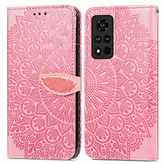 Funda de Cuero Cartera con Soporte Patron de Moda Carcasa S04D para Huawei Honor V40 5G Oro Rosa