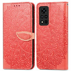 Funda de Cuero Cartera con Soporte Patron de Moda Carcasa S04D para Huawei Honor V40 5G Rojo