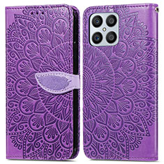 Funda de Cuero Cartera con Soporte Patron de Moda Carcasa S04D para Huawei Honor X8 4G Morado