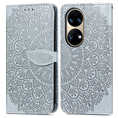 Funda de Cuero Cartera con Soporte Patron de Moda Carcasa S04D para Huawei P50 Gris