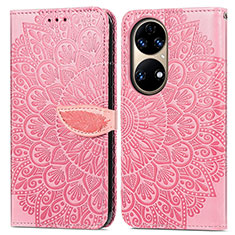 Funda de Cuero Cartera con Soporte Patron de Moda Carcasa S04D para Huawei P50 Oro Rosa