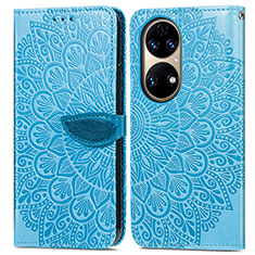 Funda de Cuero Cartera con Soporte Patron de Moda Carcasa S04D para Huawei P50 Pro Azul