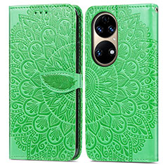 Funda de Cuero Cartera con Soporte Patron de Moda Carcasa S04D para Huawei P50 Pro Verde